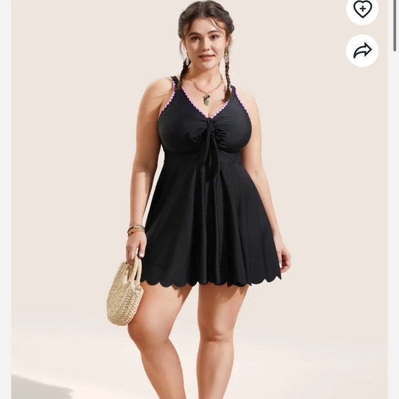 BloomChic Contrast Embroidered Tie Knot Laser Cut Swim Dress - Picture 3 of 6